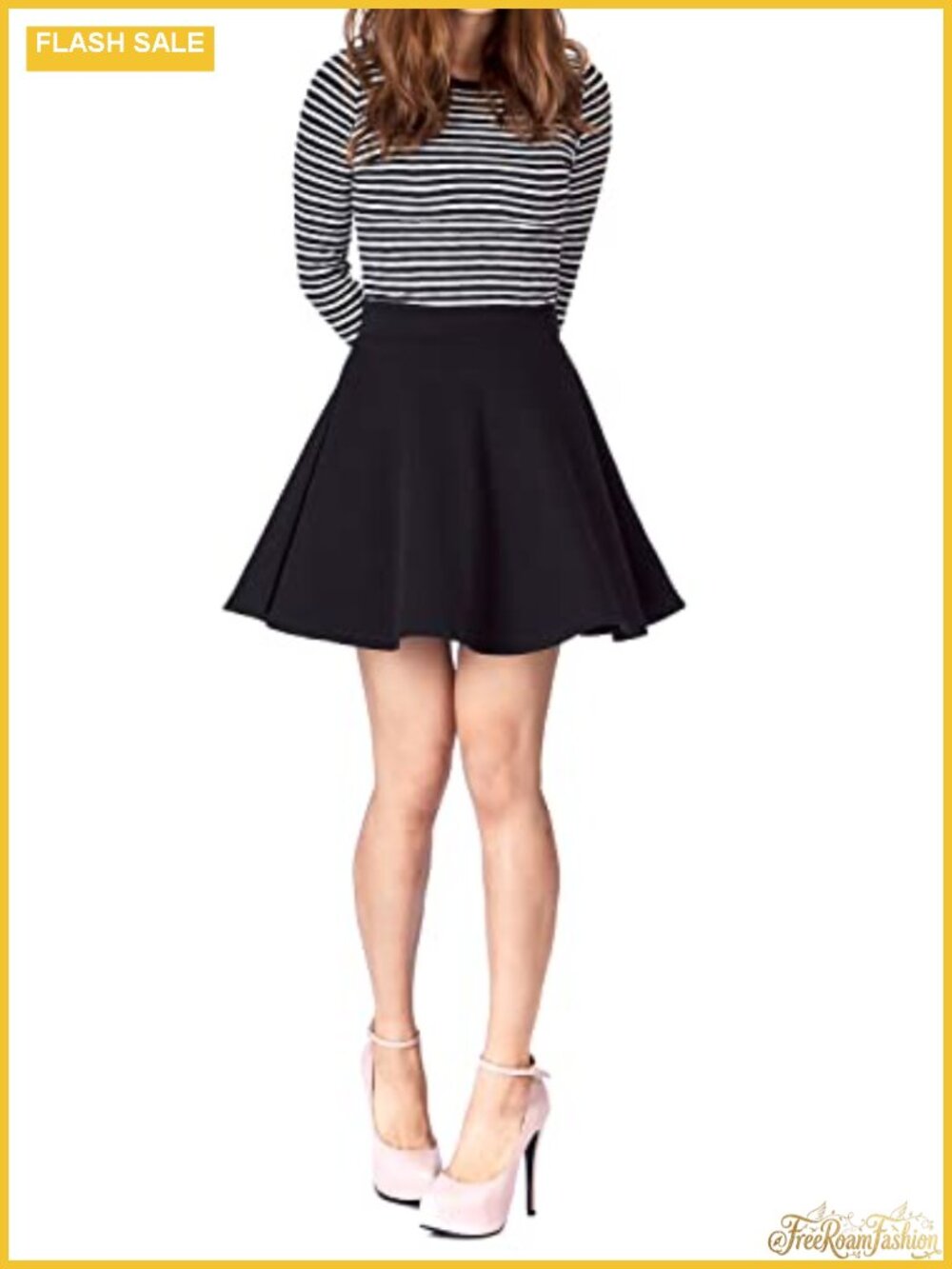High Waist A-Line Skater Mini Skirt Cotton Blend Stretchy Flared Casual